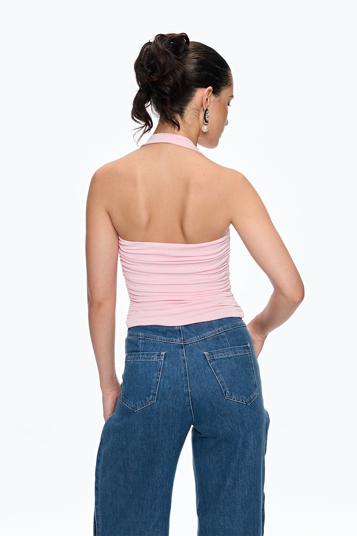 Caiside Flower Ruch Halter Neck Top