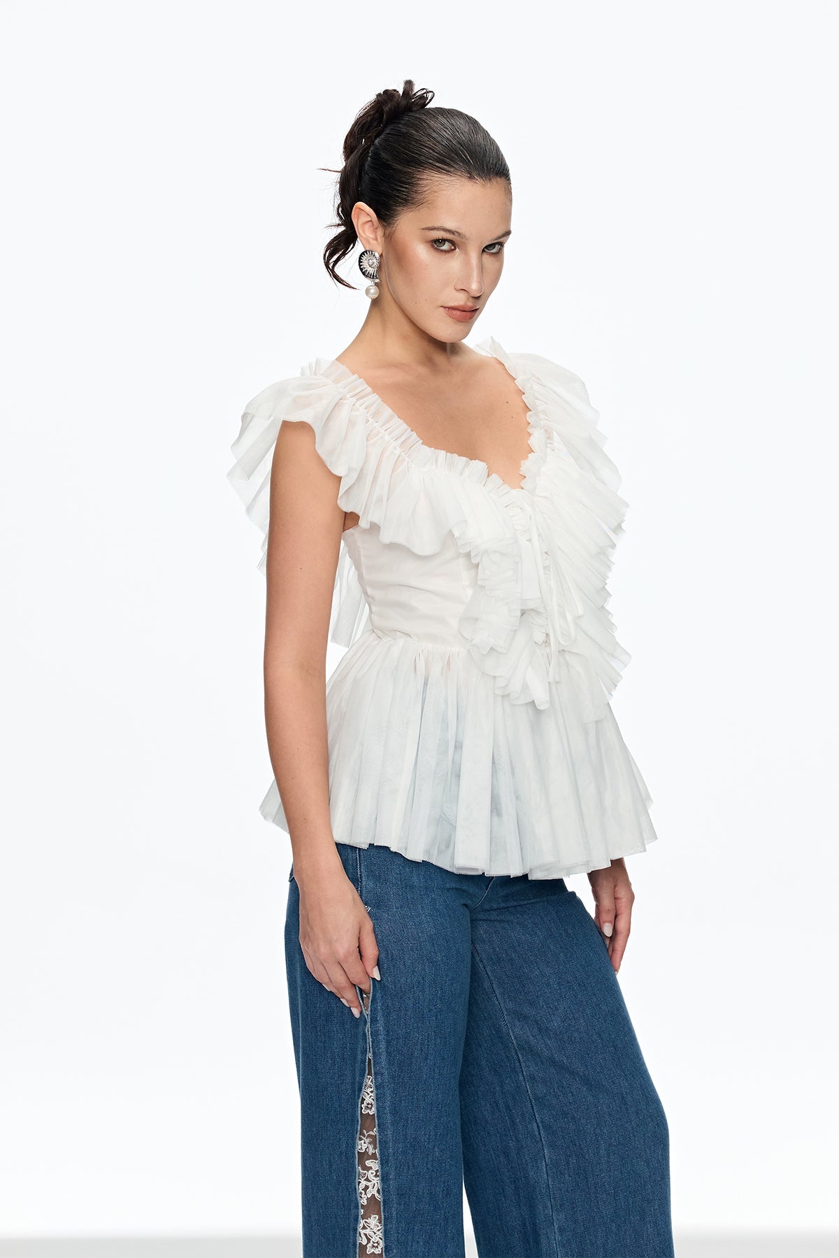 Caitlin Plunge Ruch Mesh Top