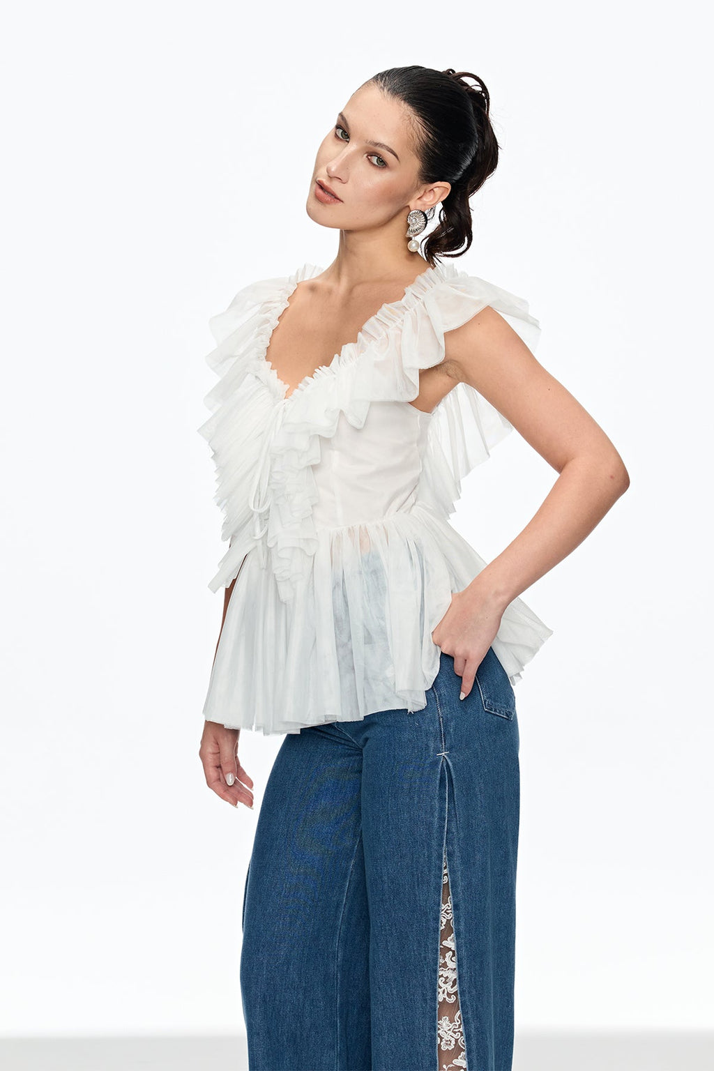 Caitlin Plunge Ruch Mesh Top