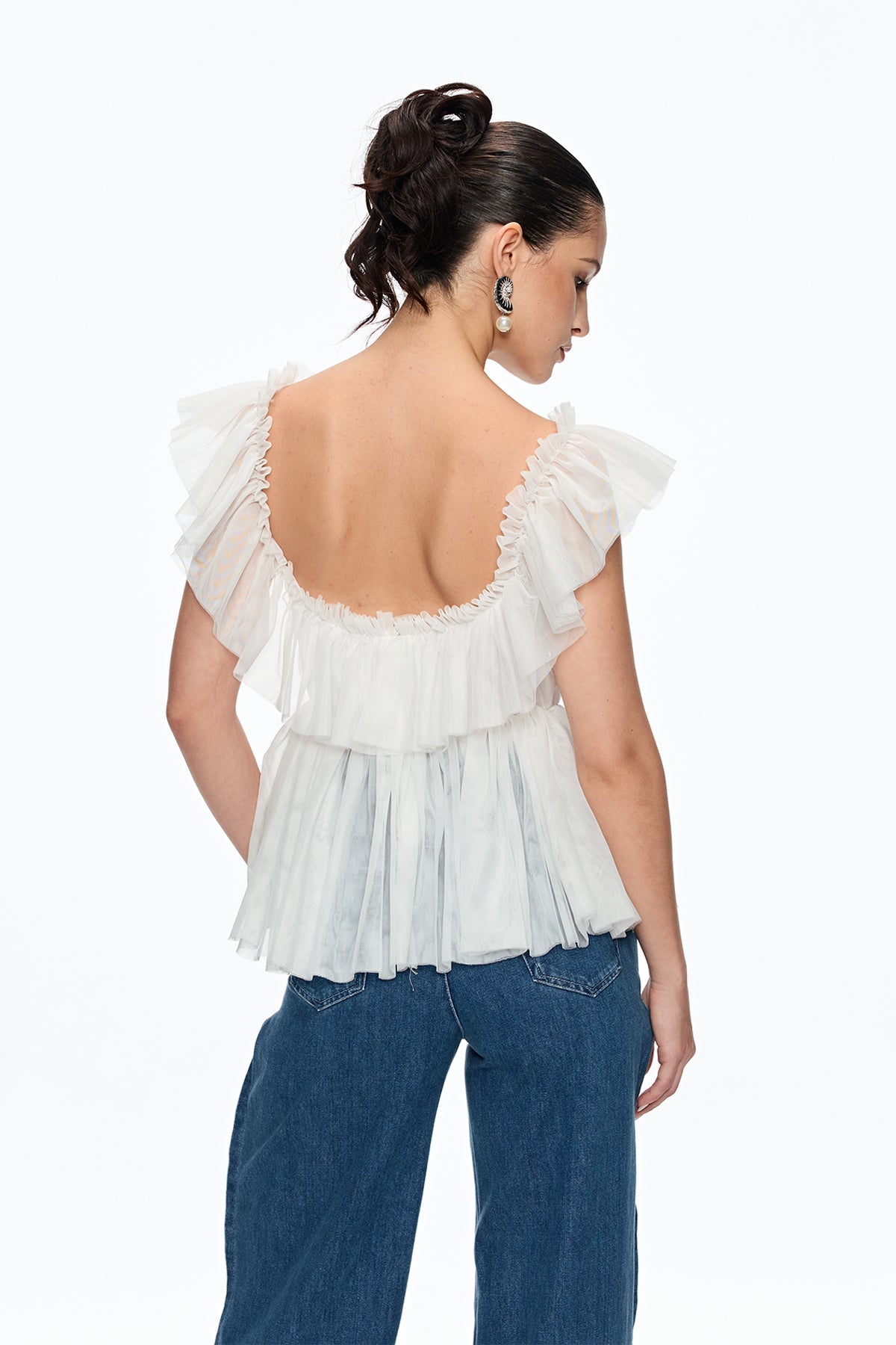 Caitlin Plunge Ruch Mesh Top