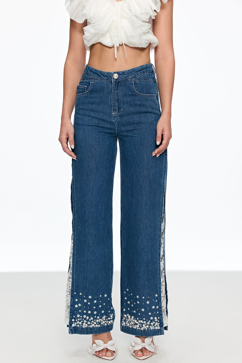 Caitlyn Lace Pearl Split Jeans