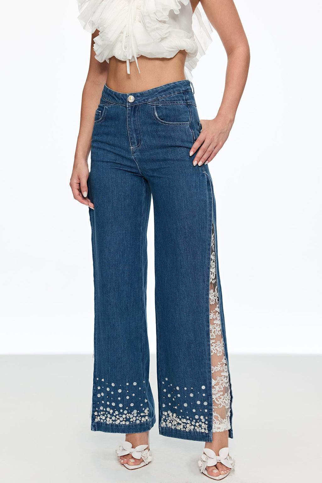 Caitlyn Lace Pearl Split Jeans