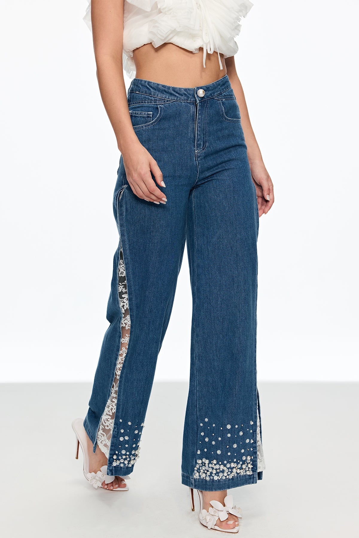 Caitlyn Lace Pearl Split Jeans