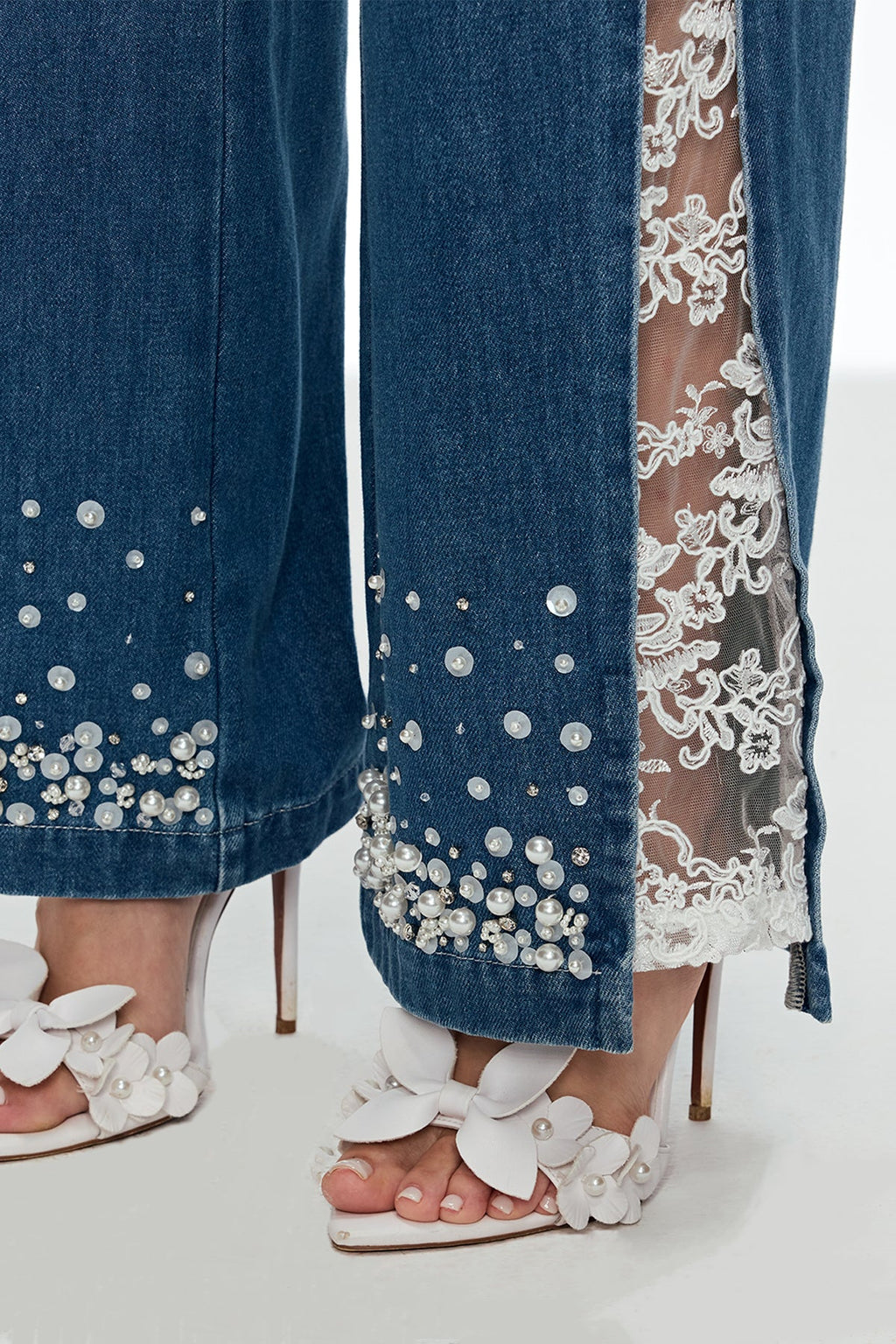 Caitlyn Lace Pearl Split Jeans