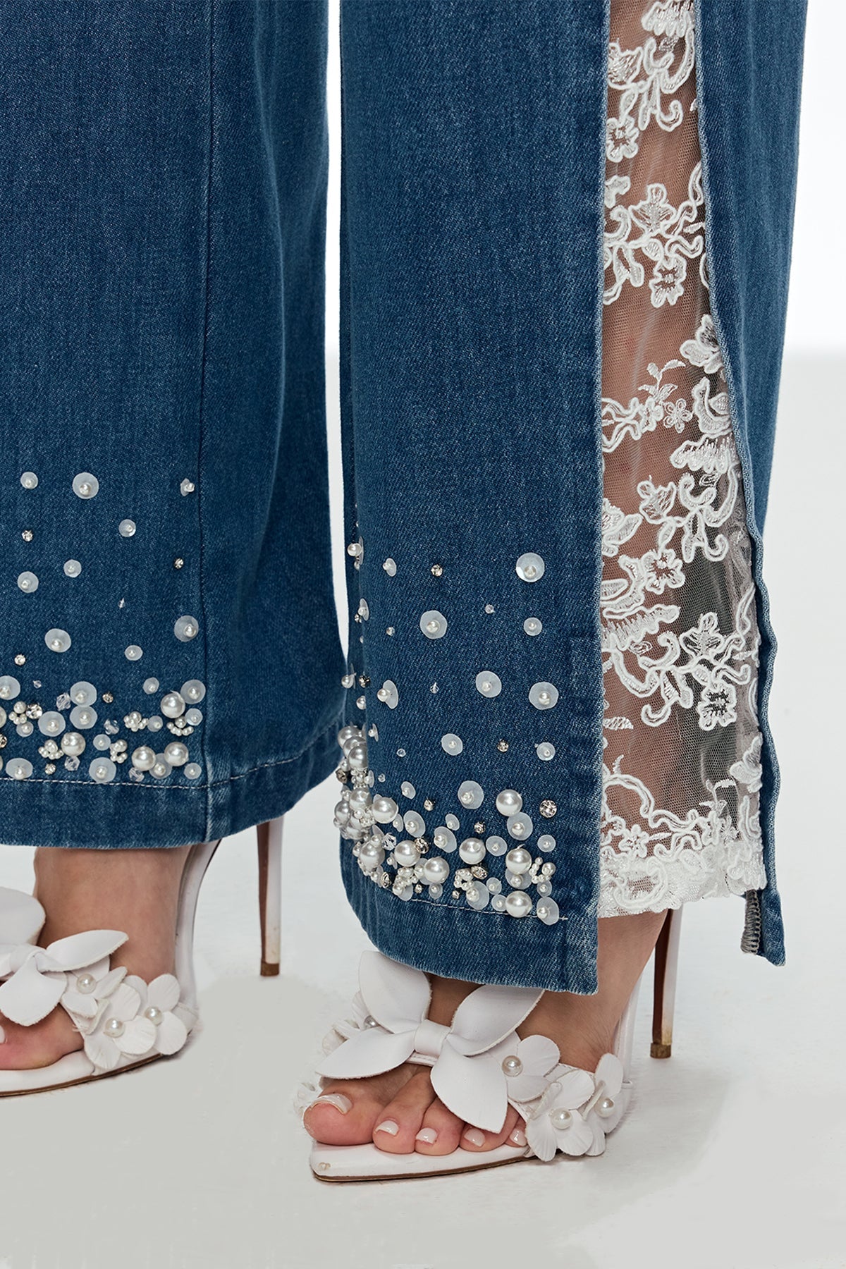 Caitlyn Lace Pearl Split Jeans