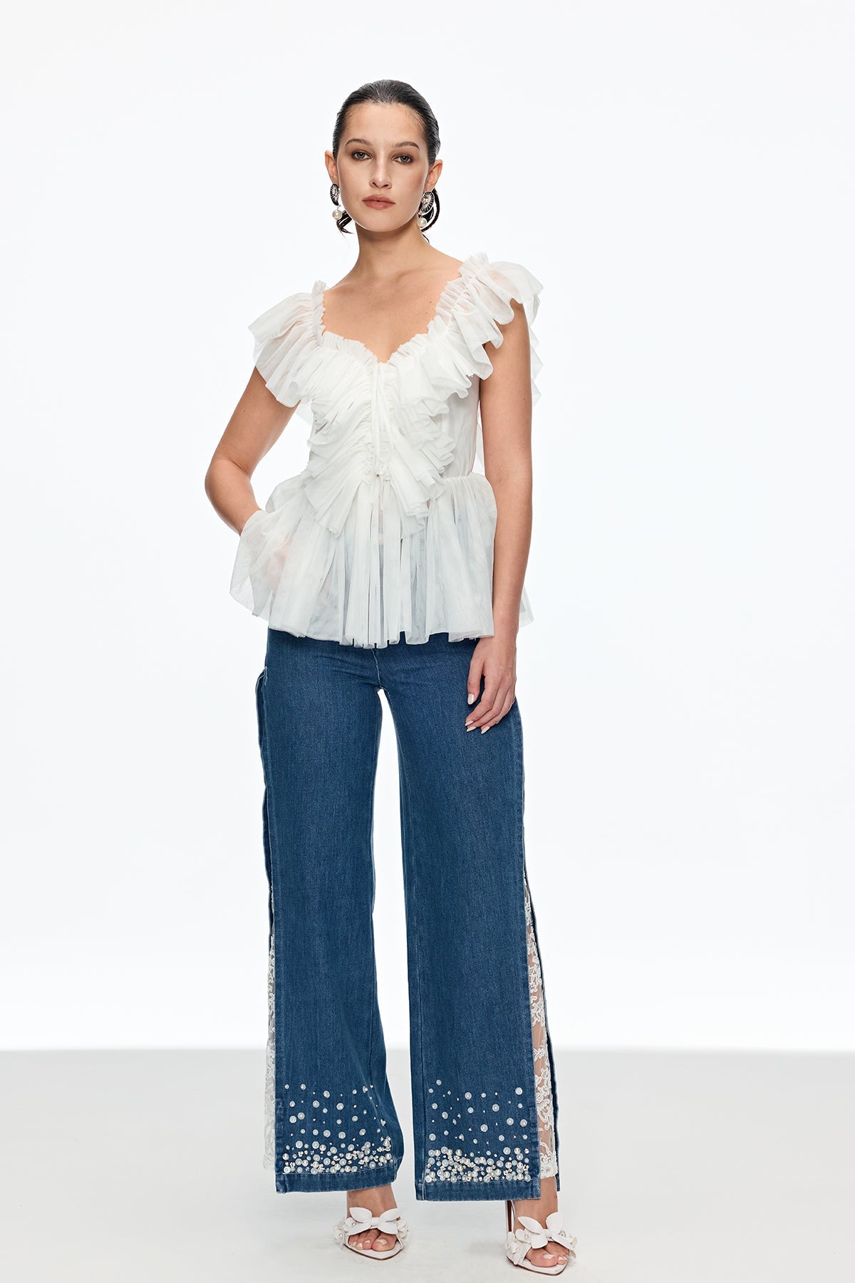 Caitlyn Lace Pearl Split Jeans