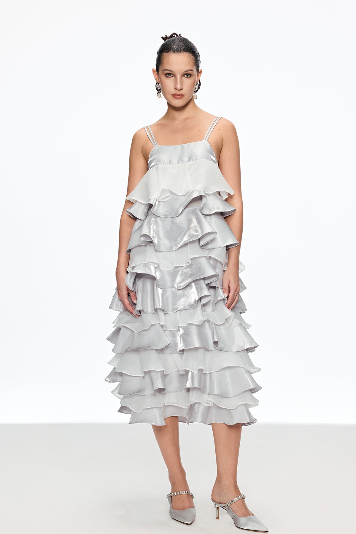 Caius Ruffle Spaghetti Midi Dress