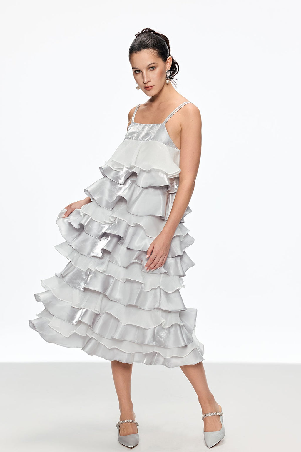 Caius Ruffle Spaghetti Midi Dress