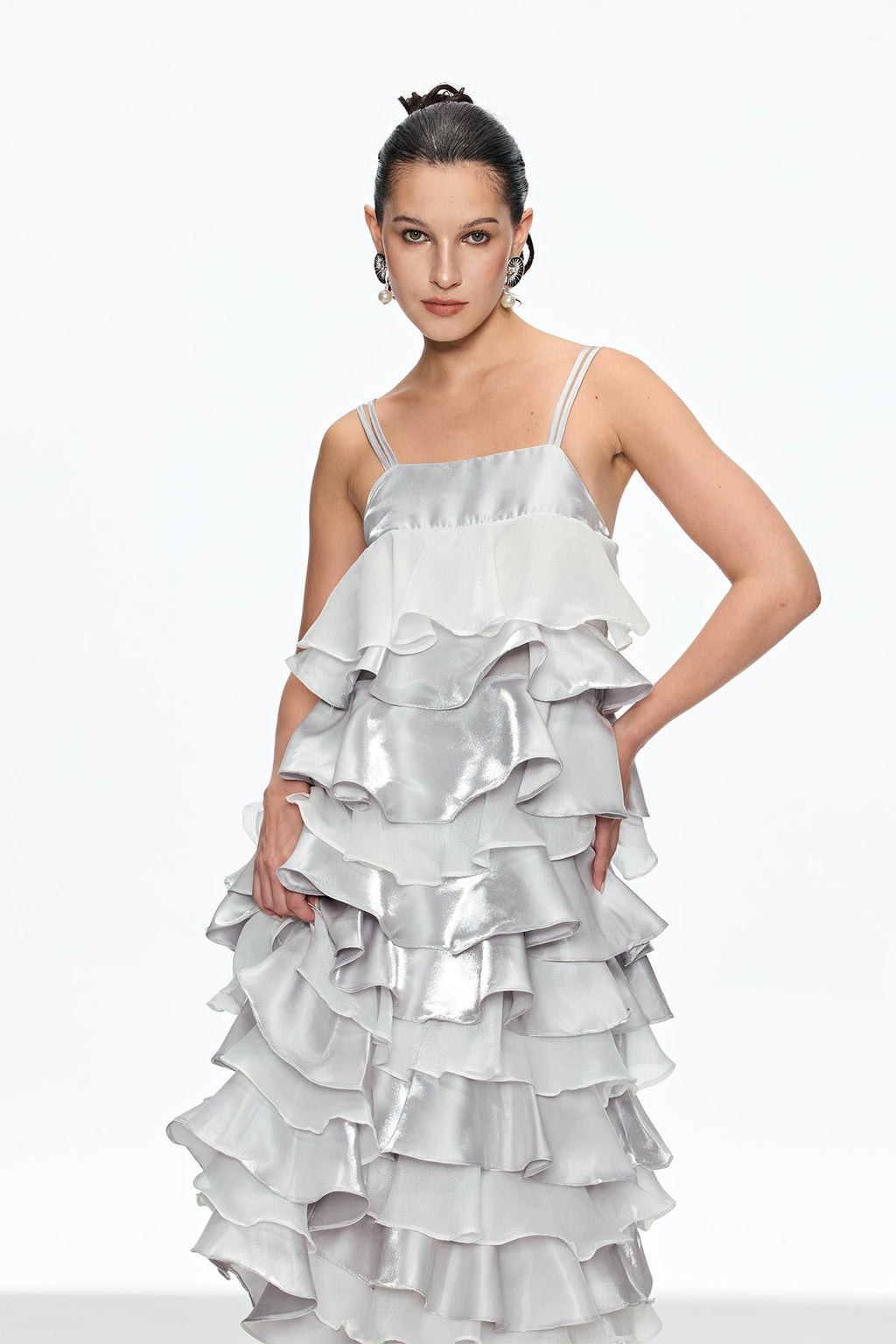 Caius Ruffle Spaghetti Midi Dress