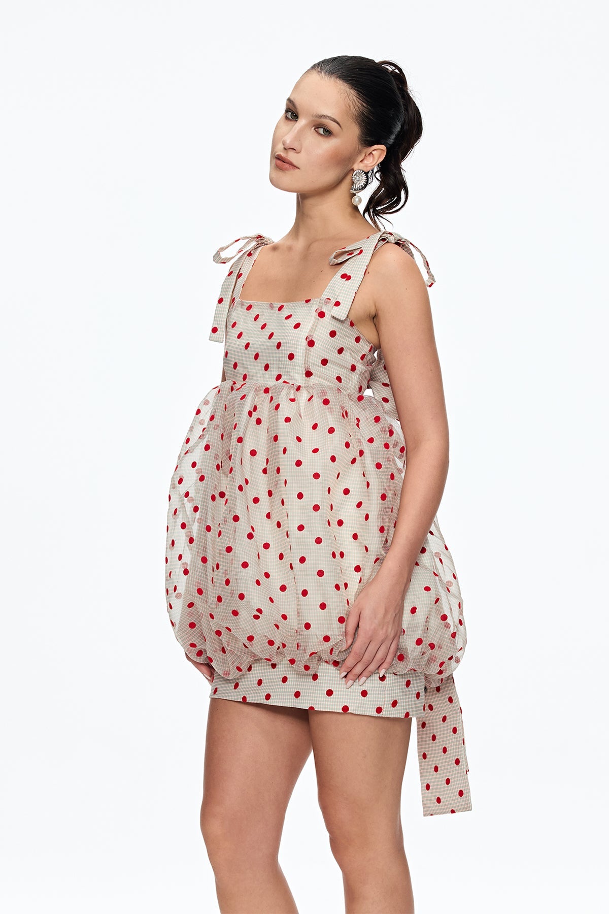 Caja Dot Grid Bow Mini Dress