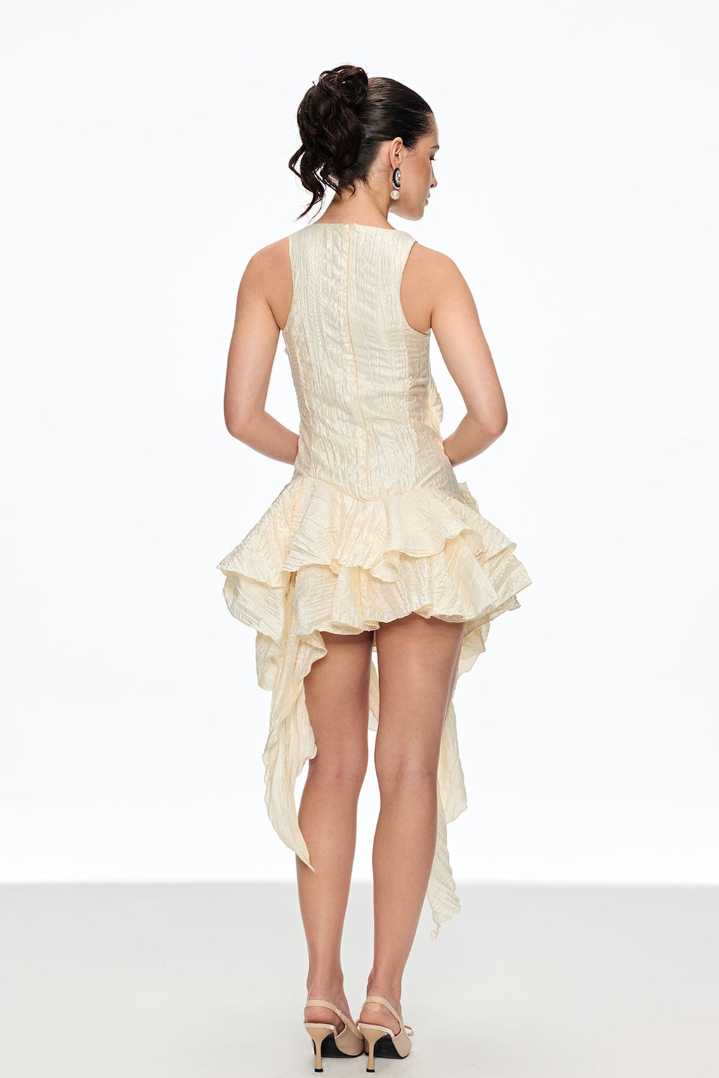 Caleb Flower Ruch Asymmetric Mini Dress In Apricot