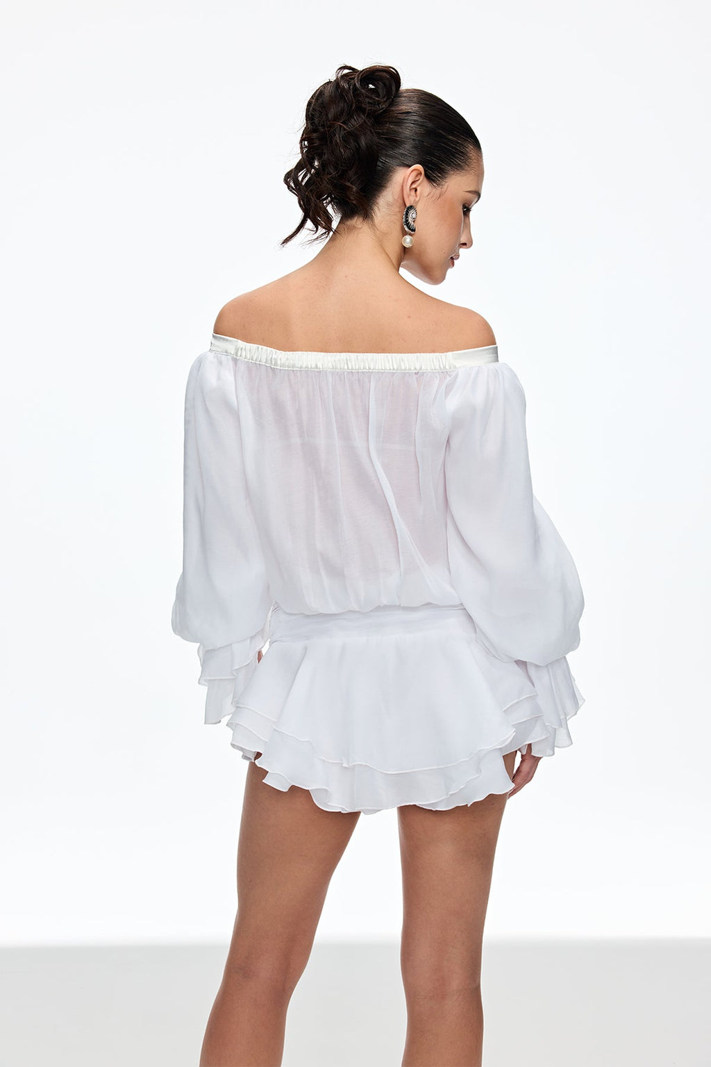 Calista Bow Off Shoulder Ruch Mini Dress