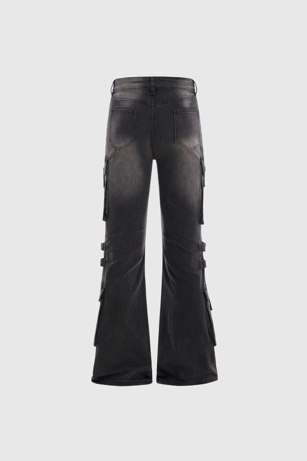 Calleigh Print Buckle Cargo Bootcut Jeans In Black