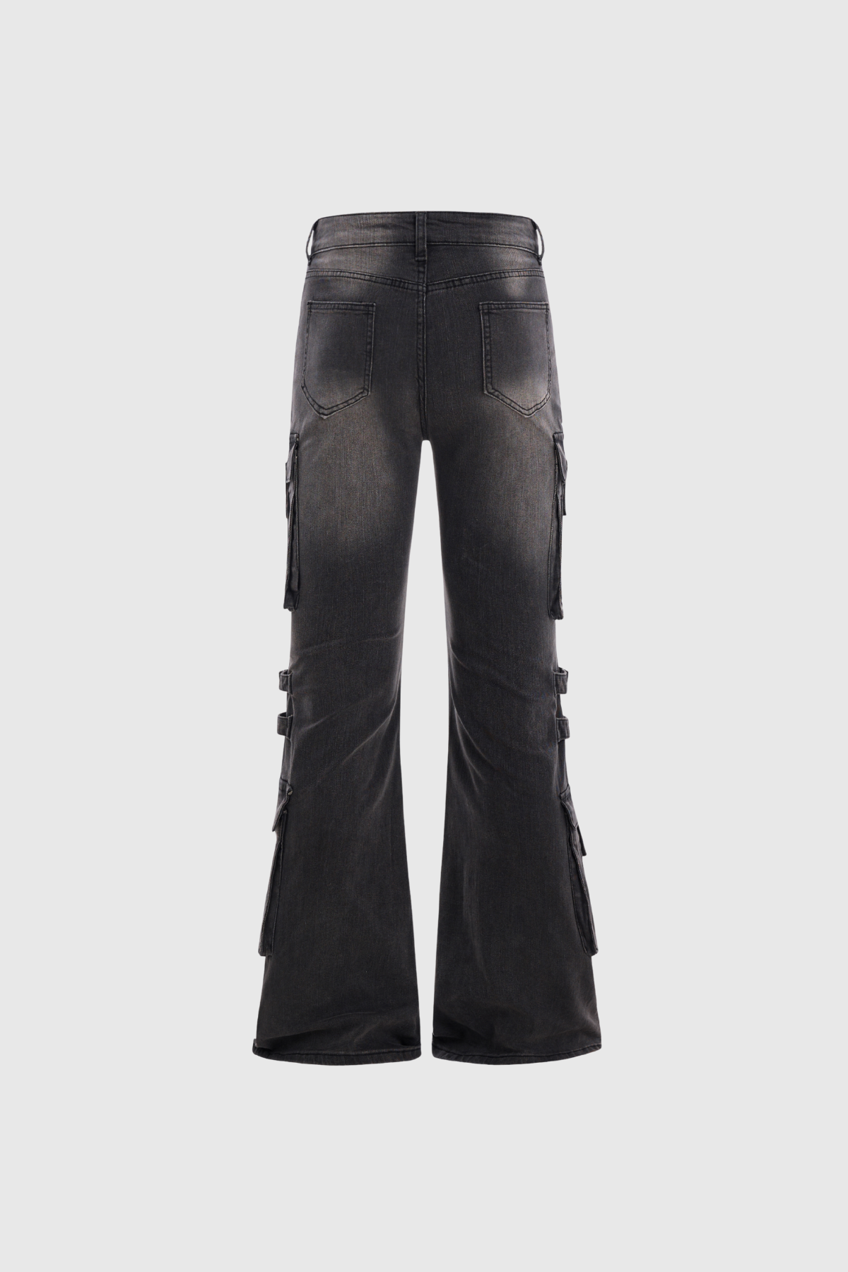 Calleigh Print Buckle Cargo Bootcut Jeans In Black
