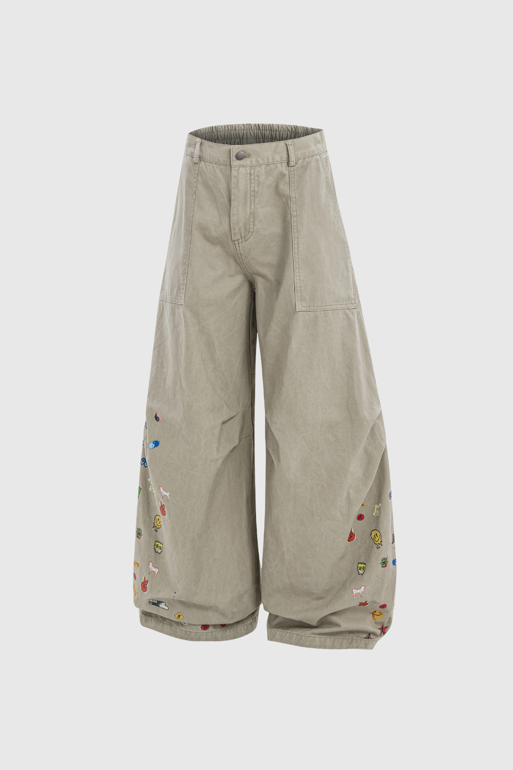 Callinicus Print Wide Leg Jeans In Khaki