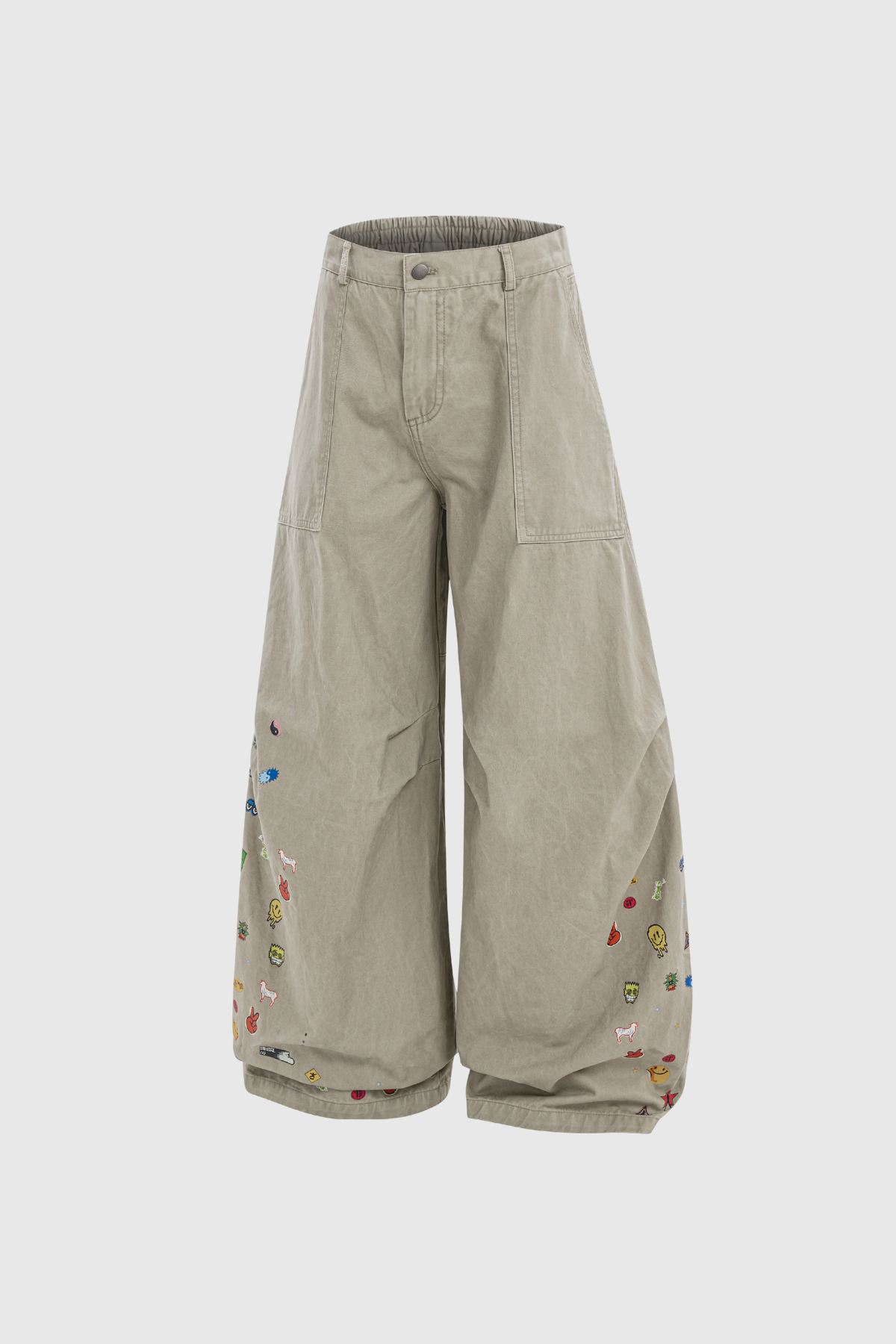 Callinicus Print Wide Leg Jeans In Khaki