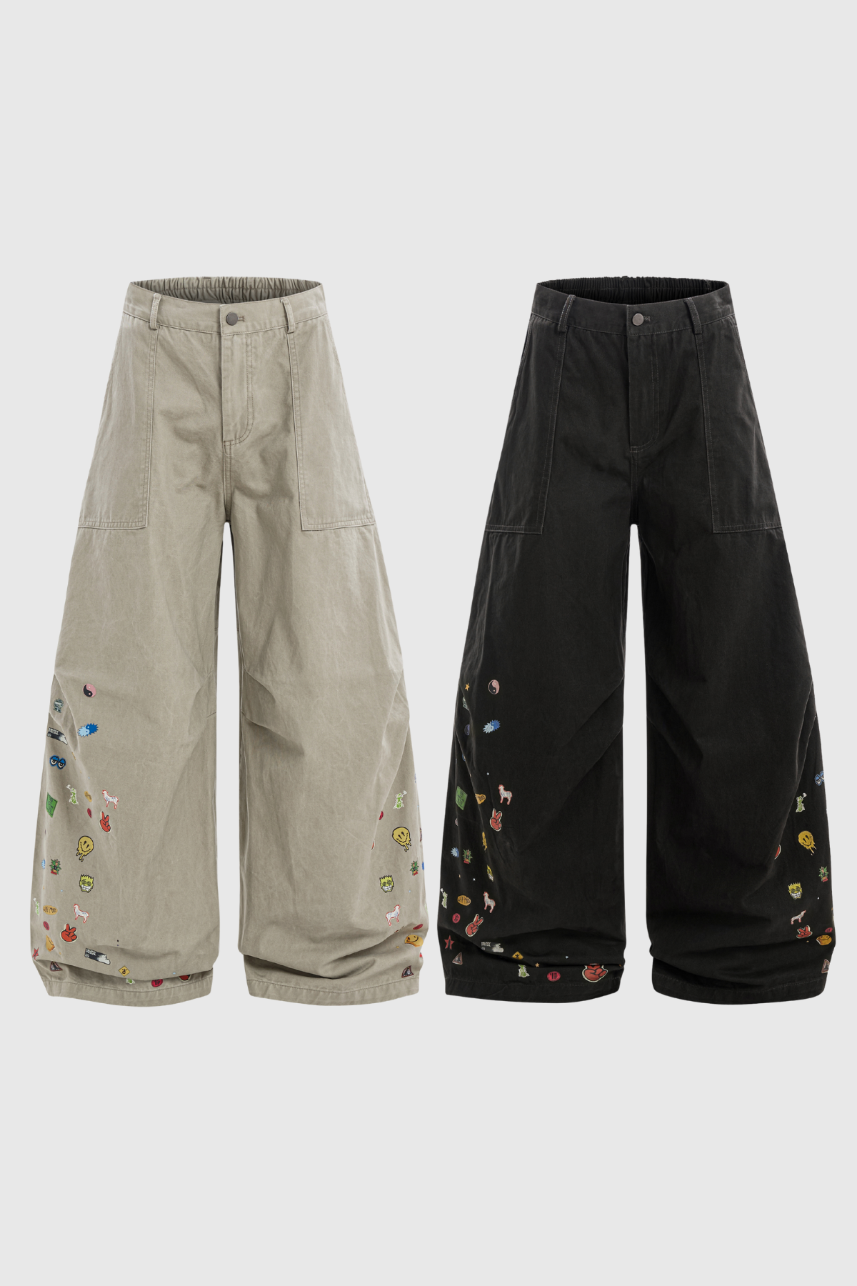 Callinicus Print Wide Leg Jeans In Khaki