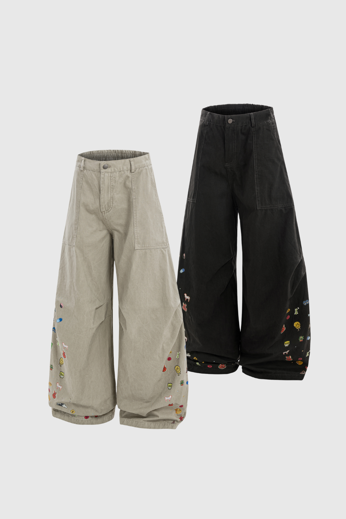 Callinicus Print Wide Leg Jeans In Khaki