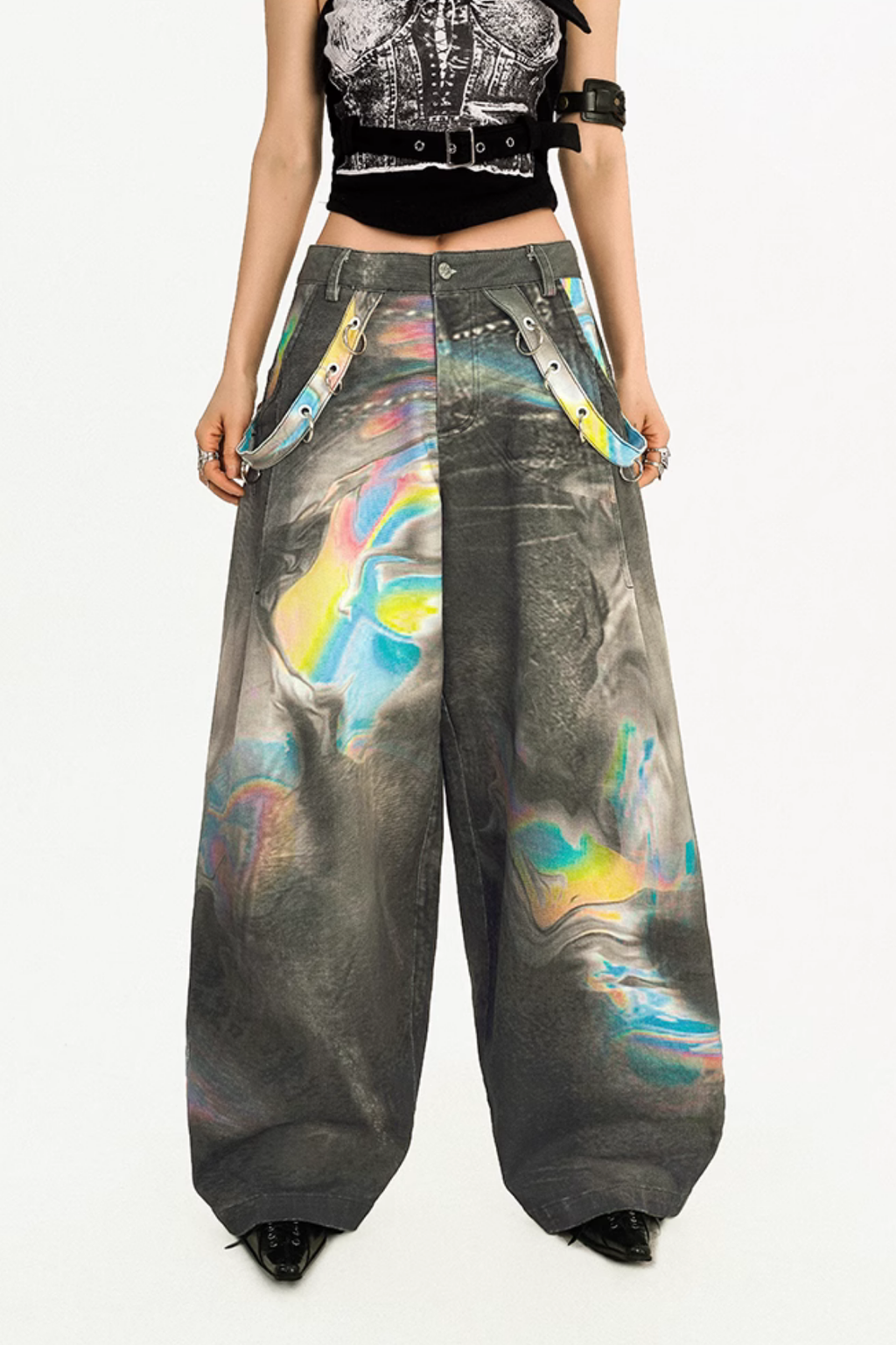 Calvin Laser Print Wide Leg Jeans