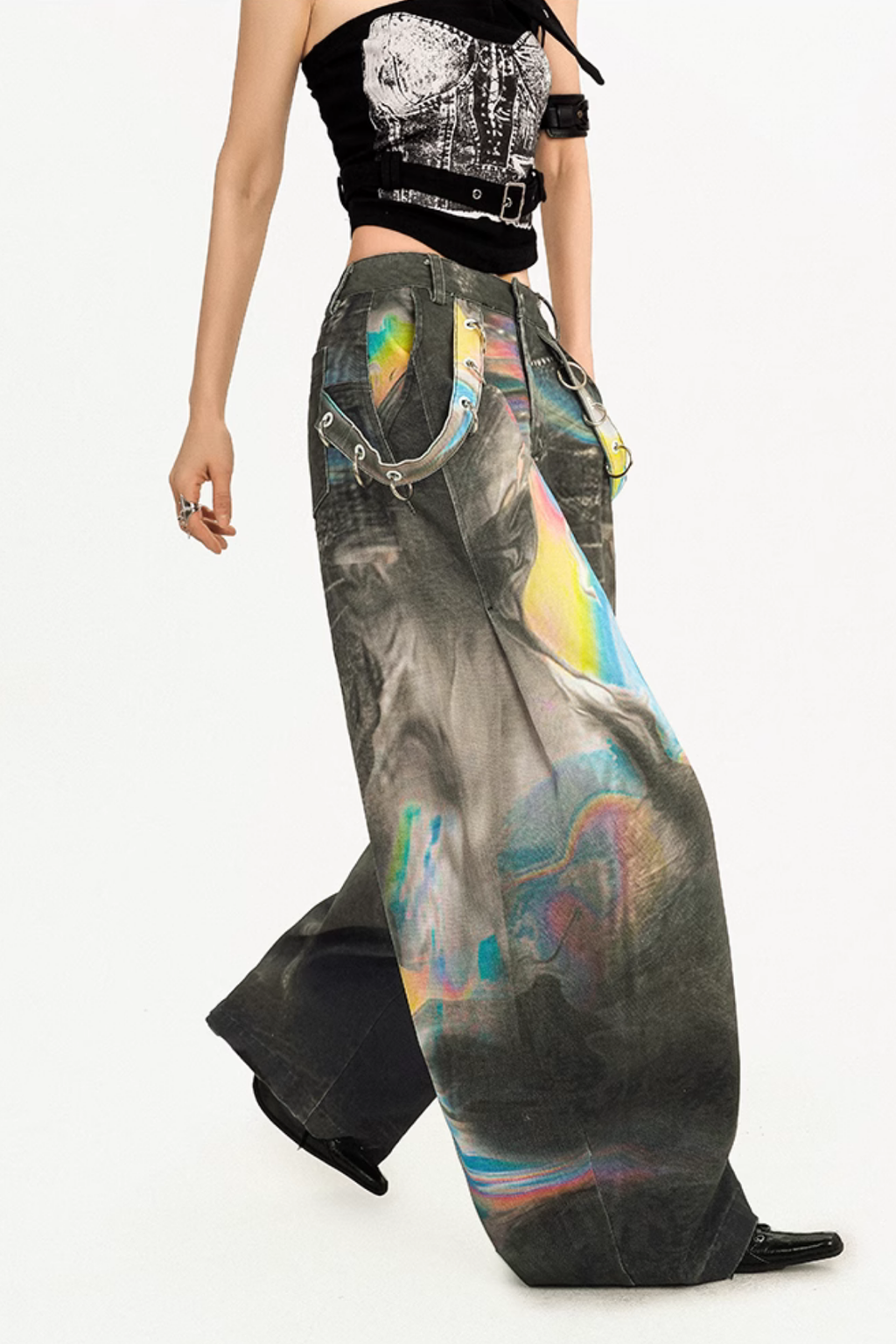 Calvin Laser Print Wide Leg Jeans