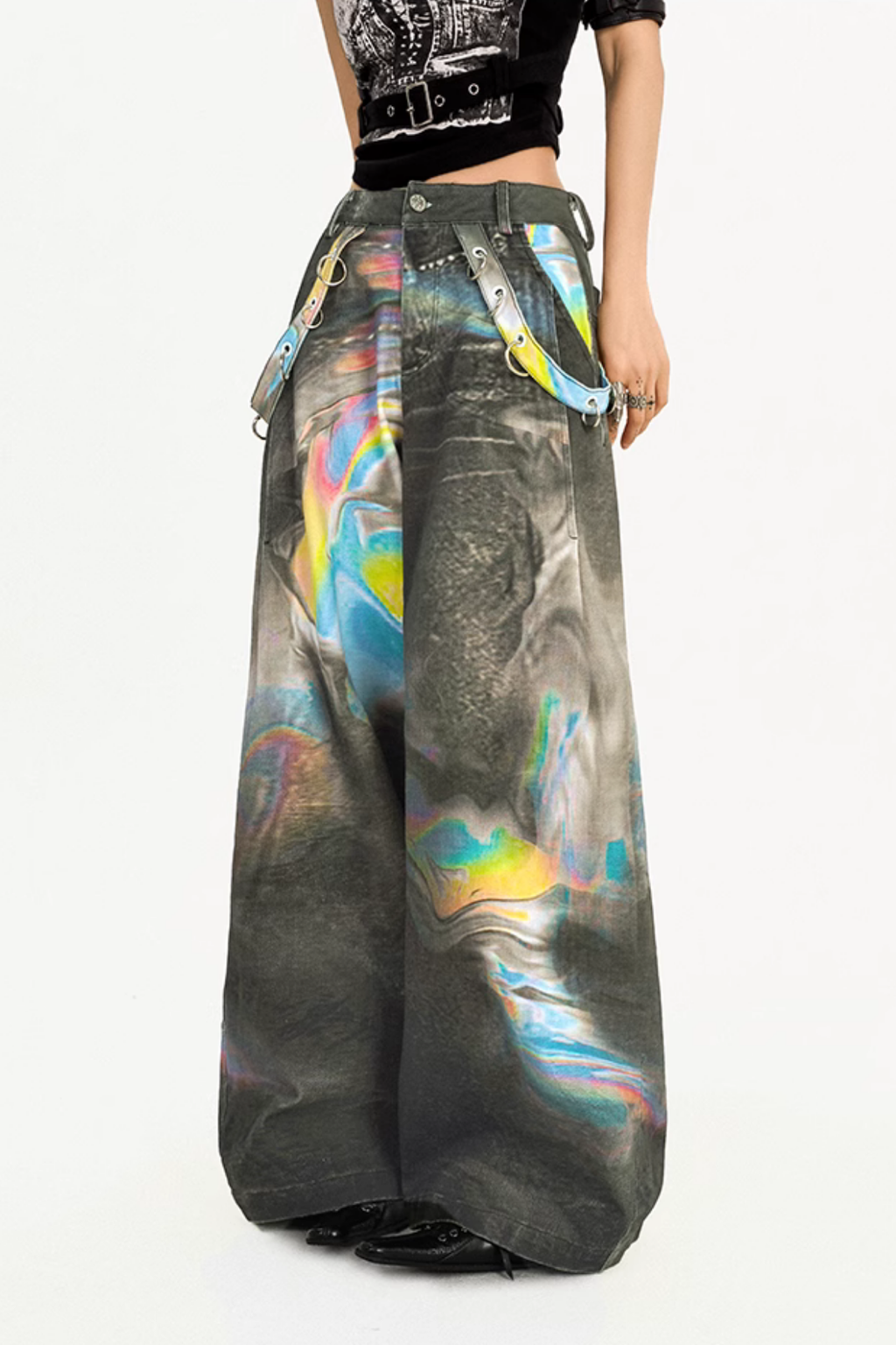 Calvin Laser Print Wide Leg Jeans
