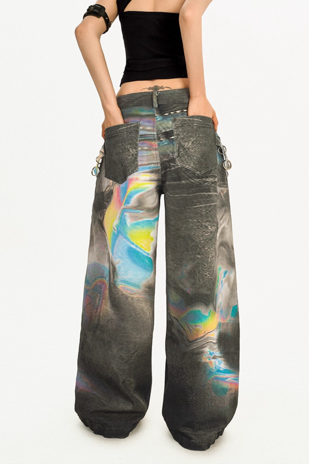 Calvin Laser Print Wide Leg Jeans