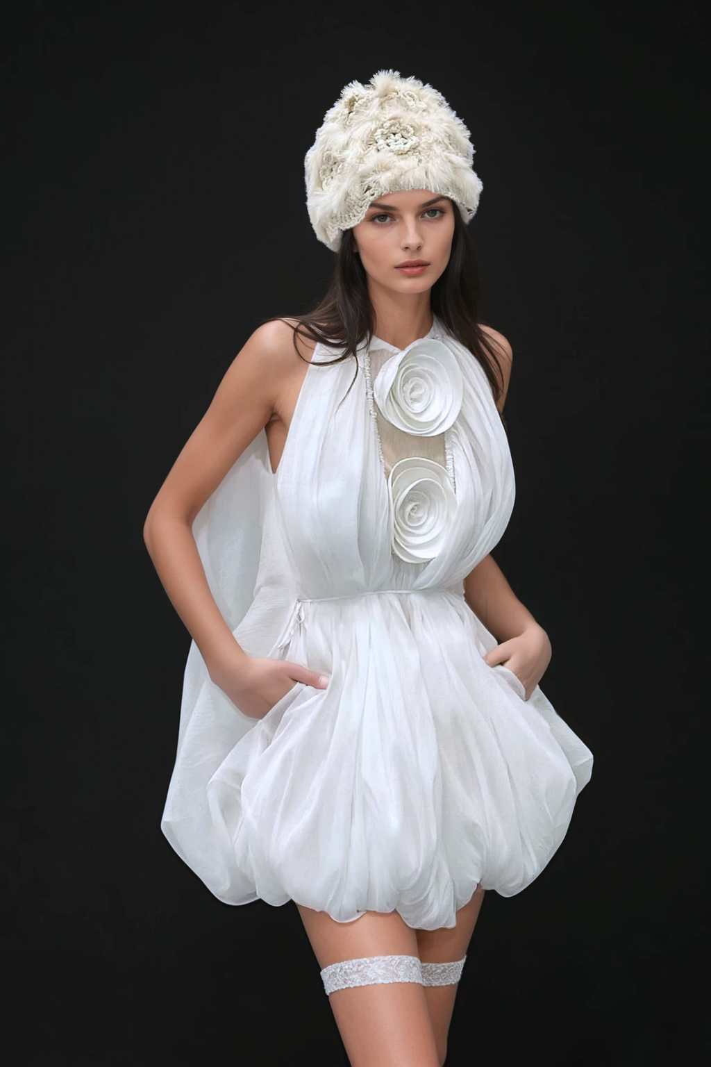 Cam Ruch Flower Puffy Mini Dress