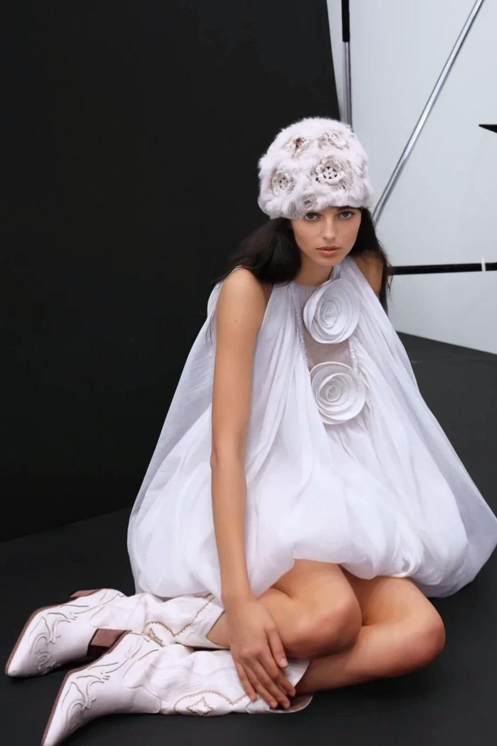 Cam Ruch Flower Puffy Mini Dress