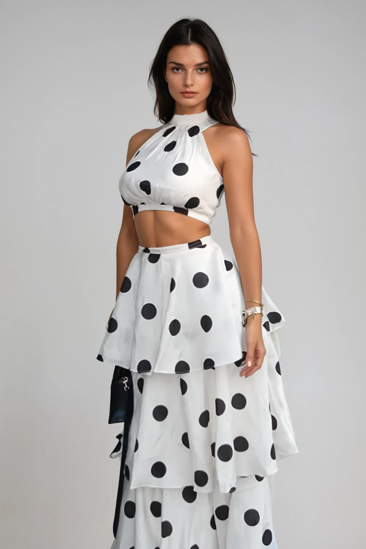 Camal Dot Ruffle Skirt Set