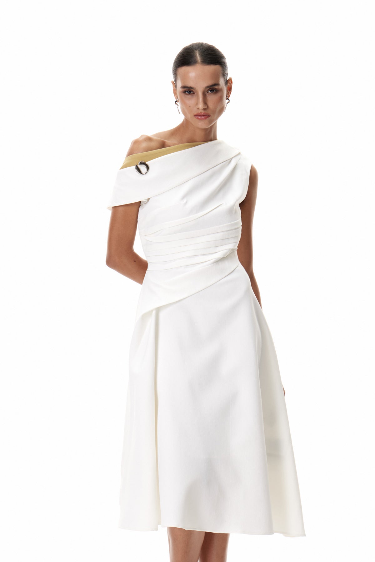 Cambyses One Shouder Ruch Midi Dress