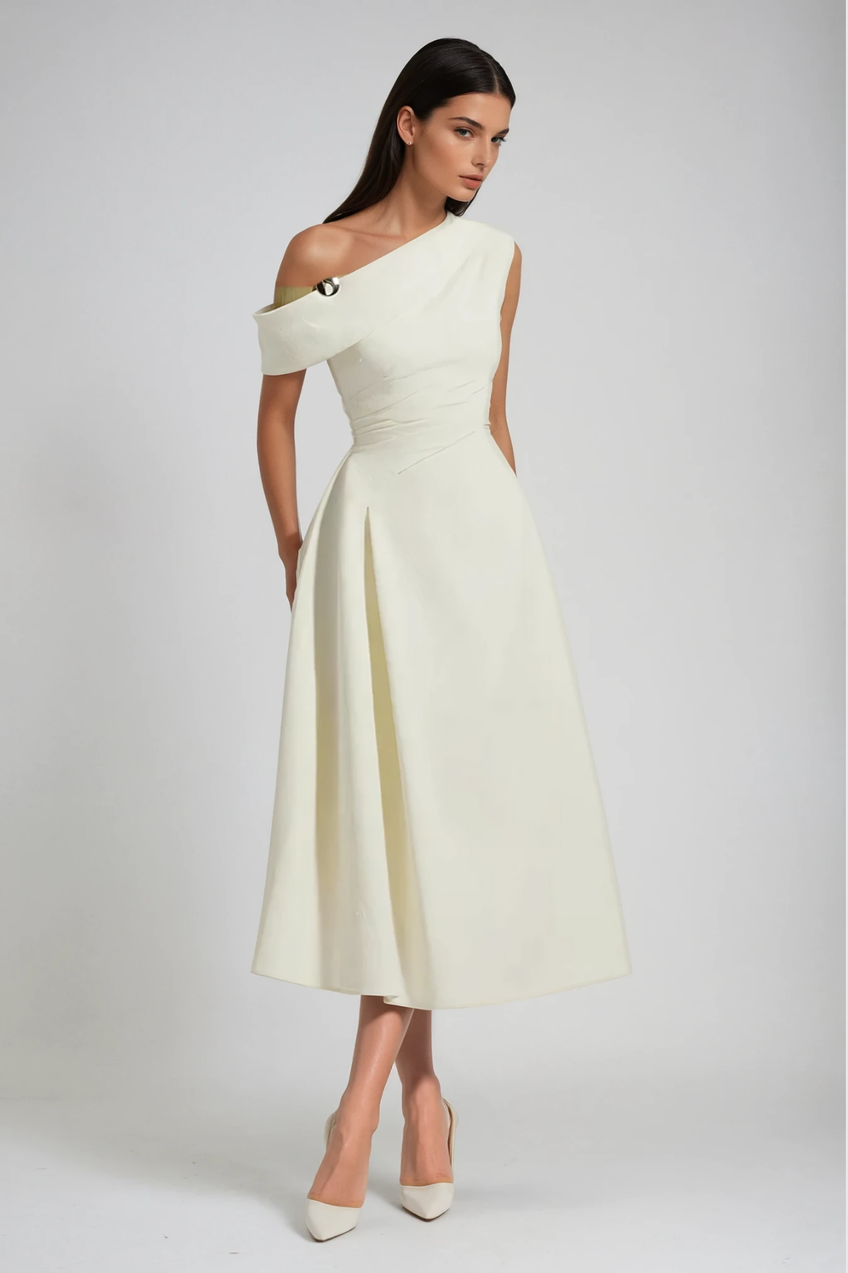 Cambyses One Shouder Ruch Midi Dress