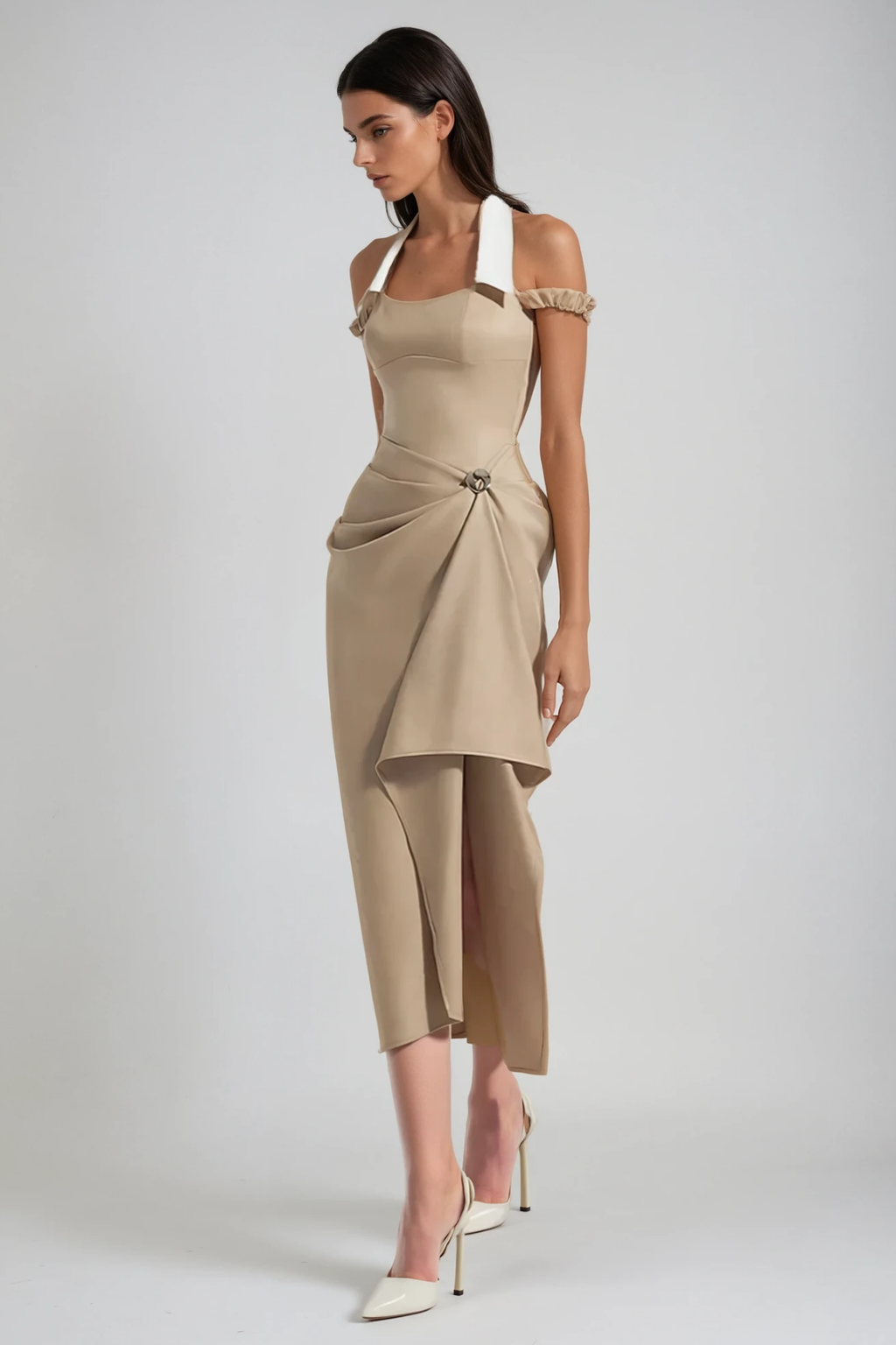 Camden Halter Neck Asymmetric Midi Dress