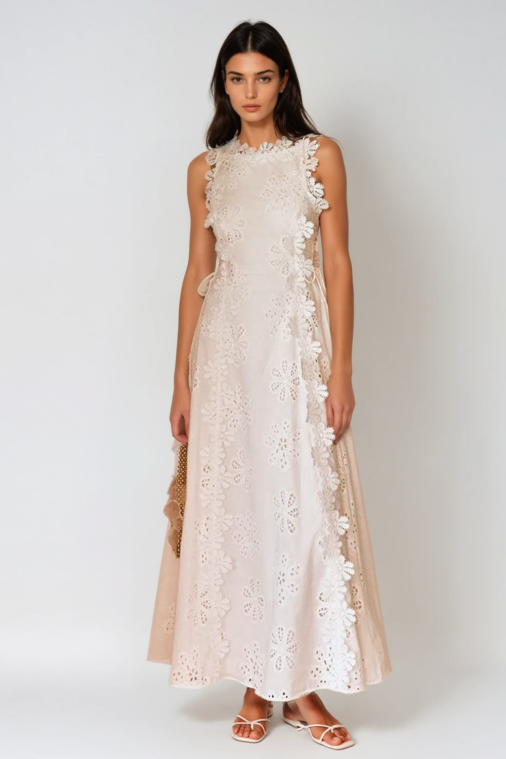 Camellia Spaghetti Embroidered Maxi Dress