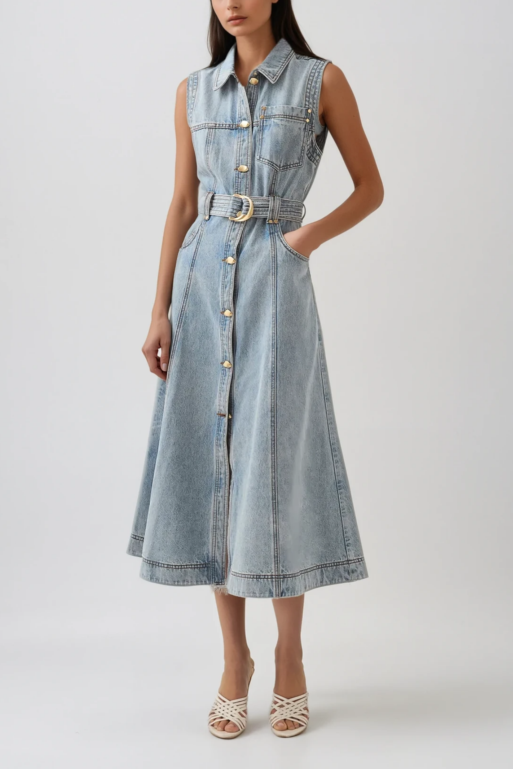 Camilla Sleeveless Denim Dress In Blue
