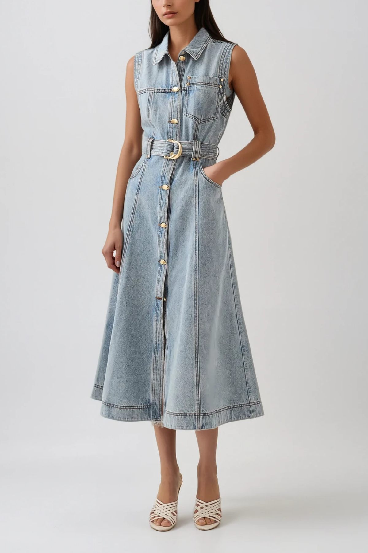 Camilla Sleeveless Denim Dress In Blue