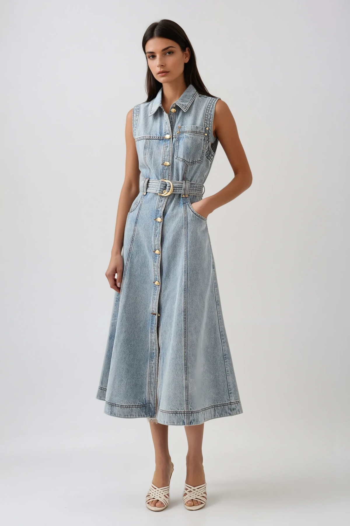 Camilla Sleeveless Denim Dress In Blue