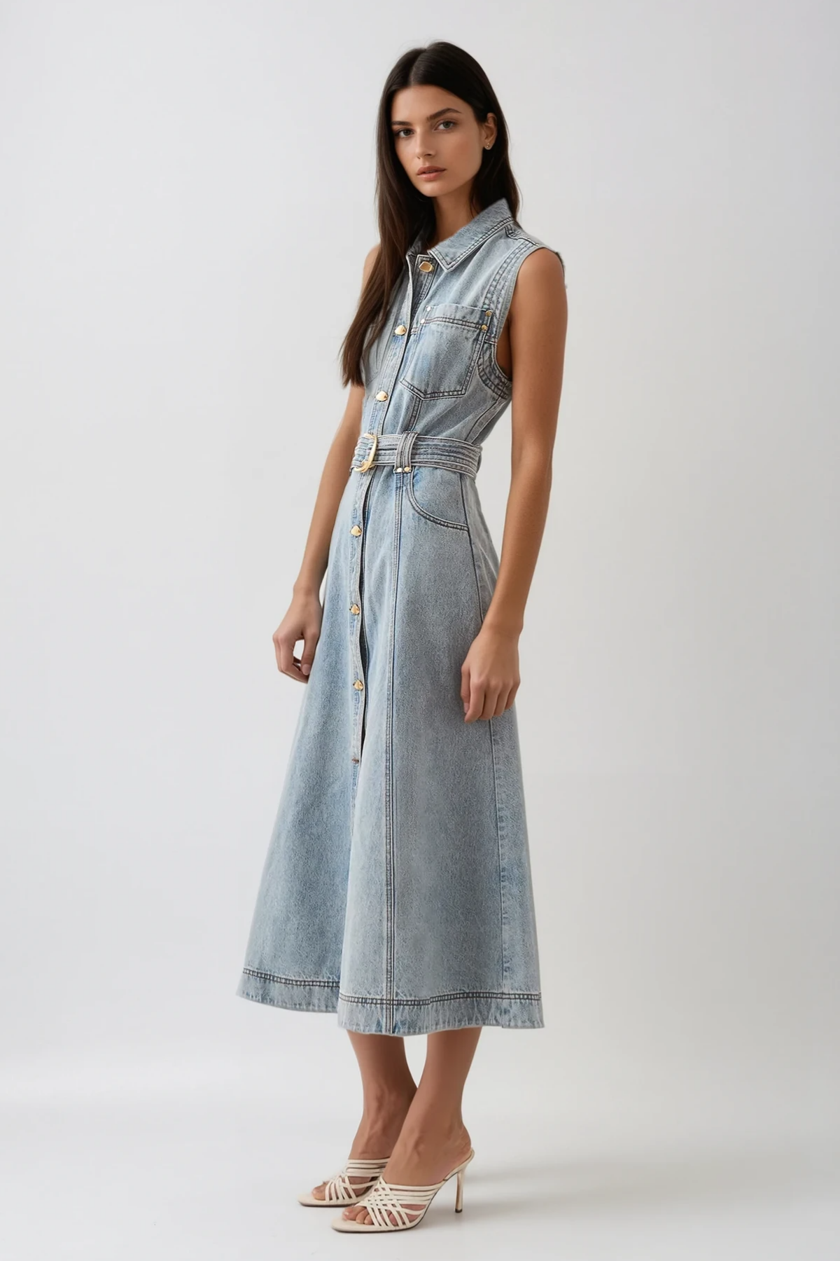 Camilla Sleeveless Denim Dress In Blue