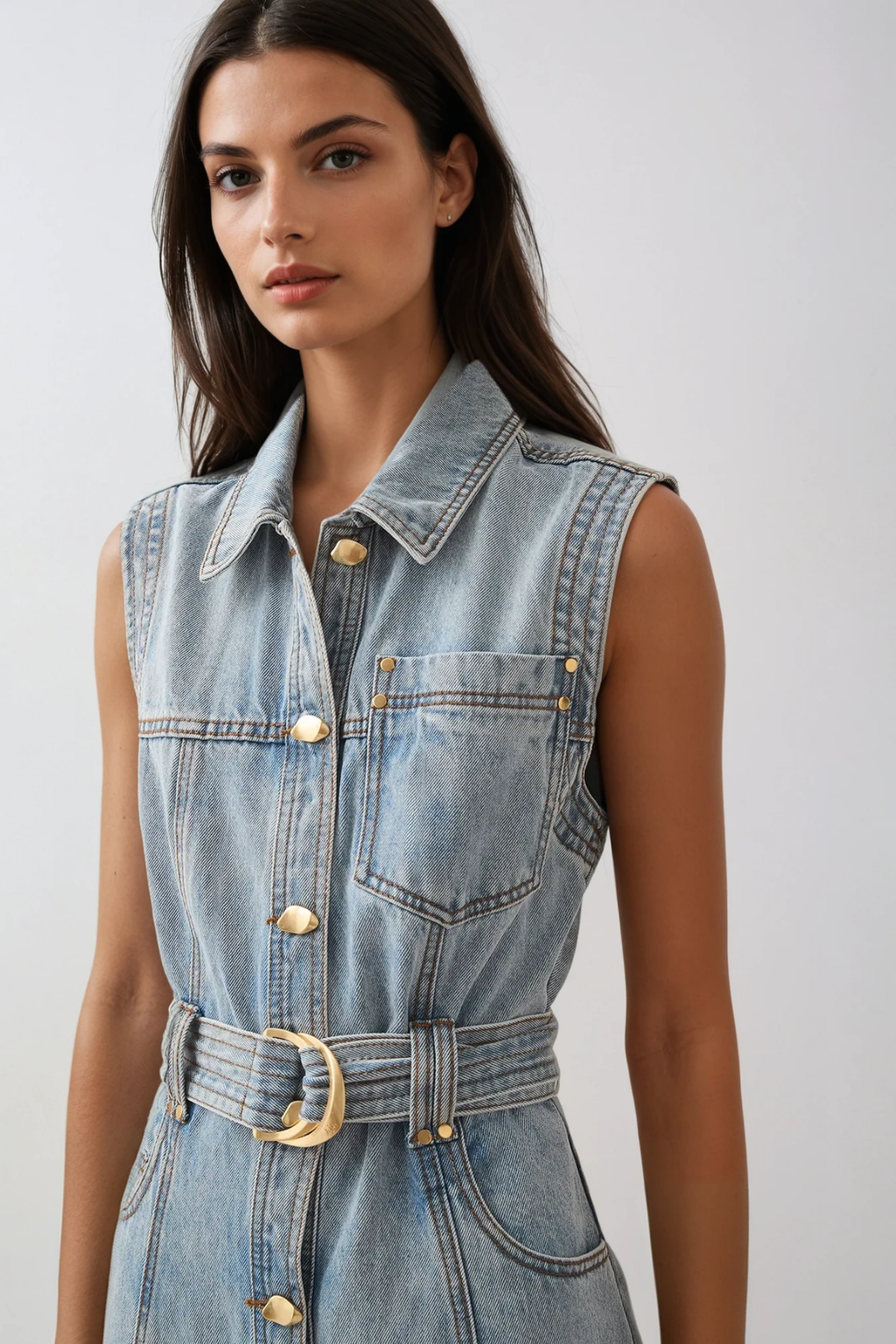 Camilla Sleeveless Denim Dress In Blue