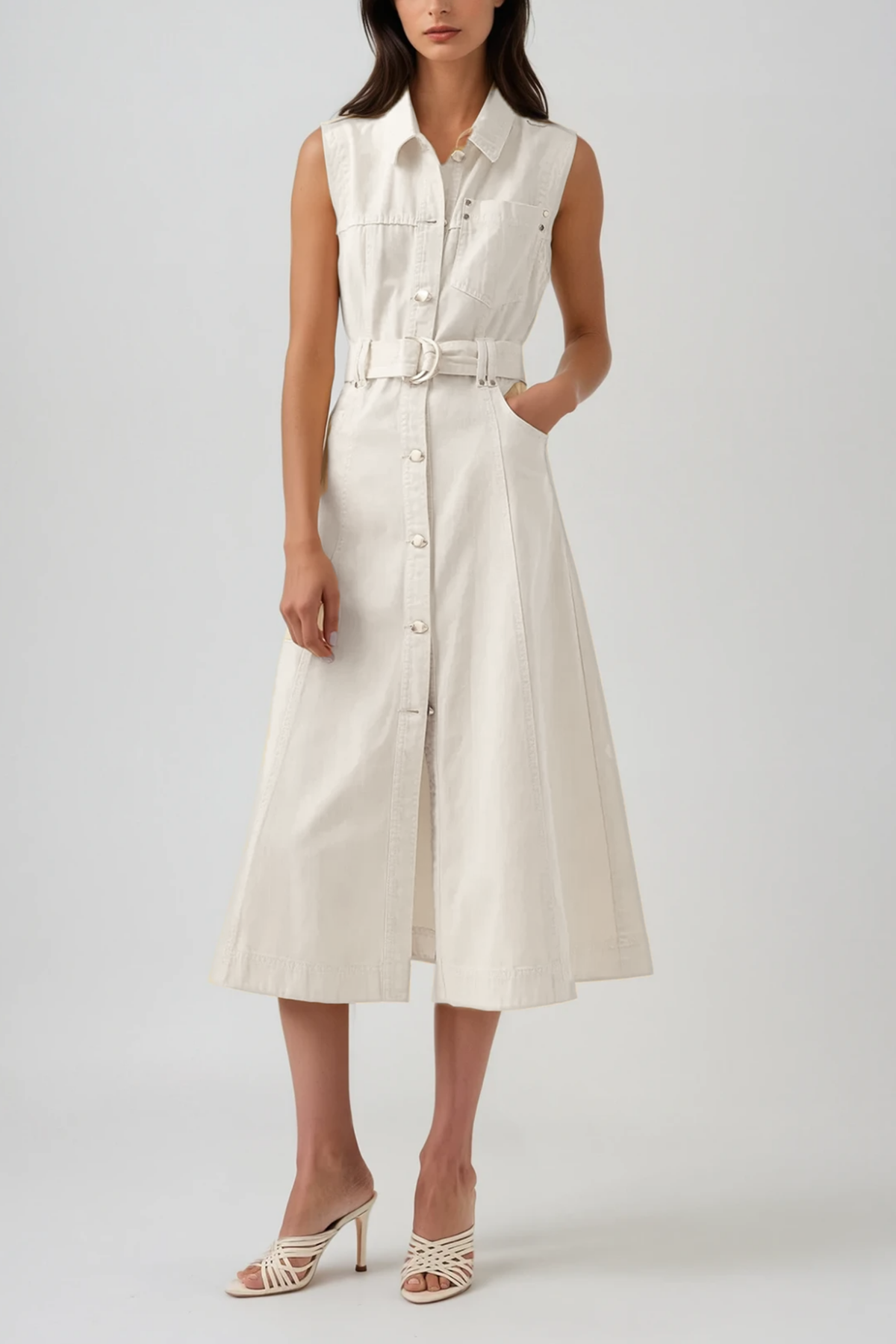 Camilla Sleeveless Denim Dress In White