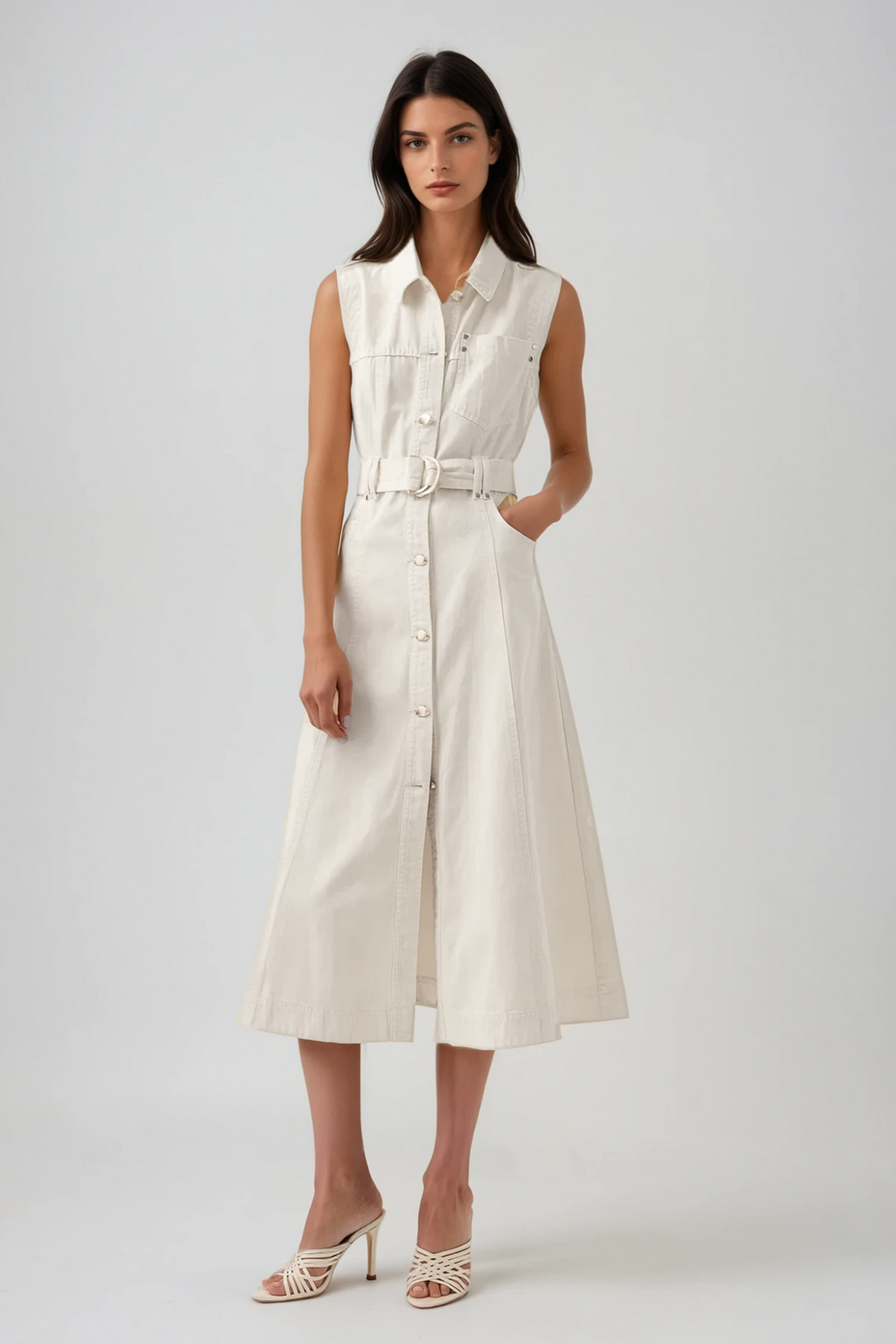 Camilla Sleeveless Denim Dress In White