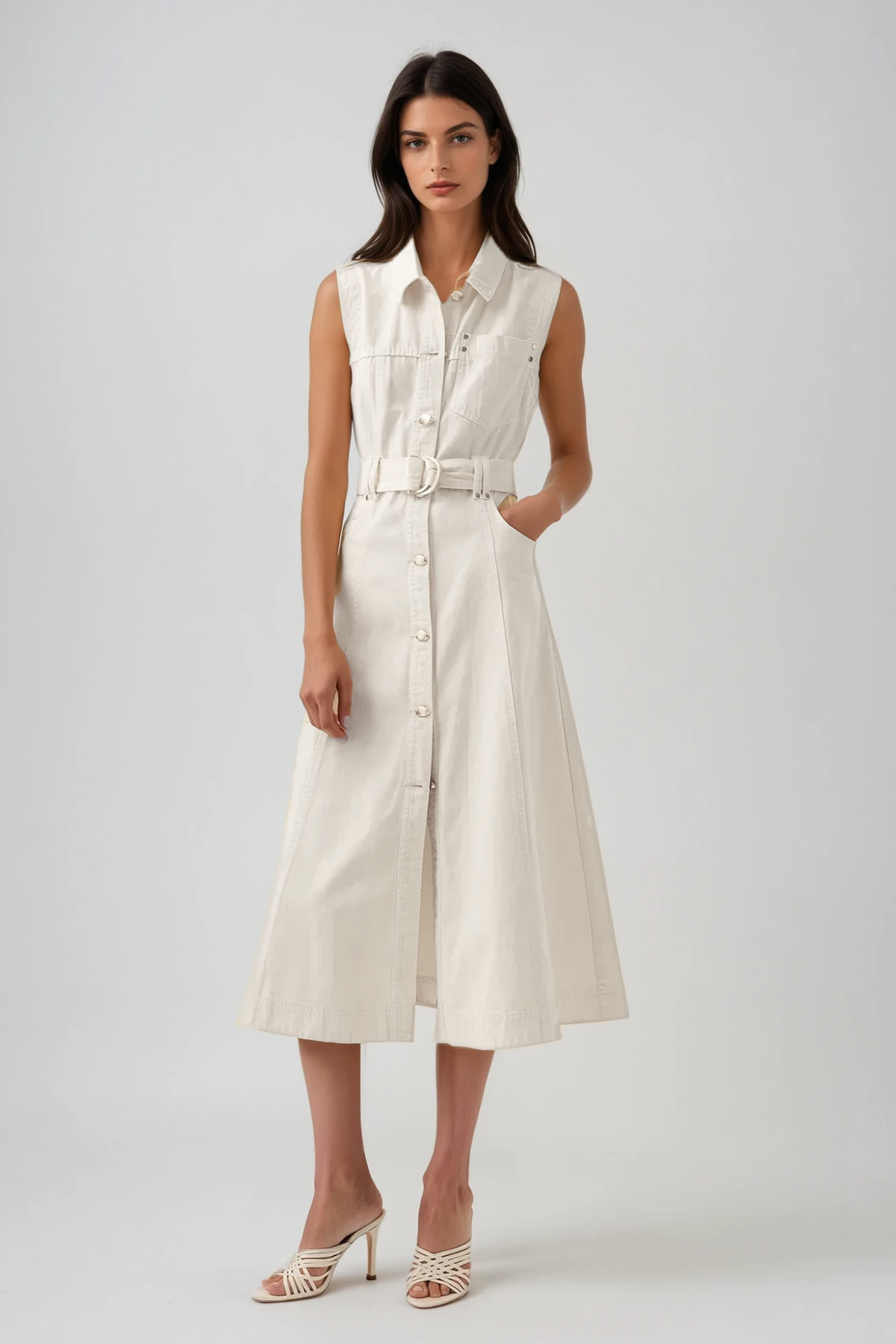 Camilla Sleeveless Denim Dress In White