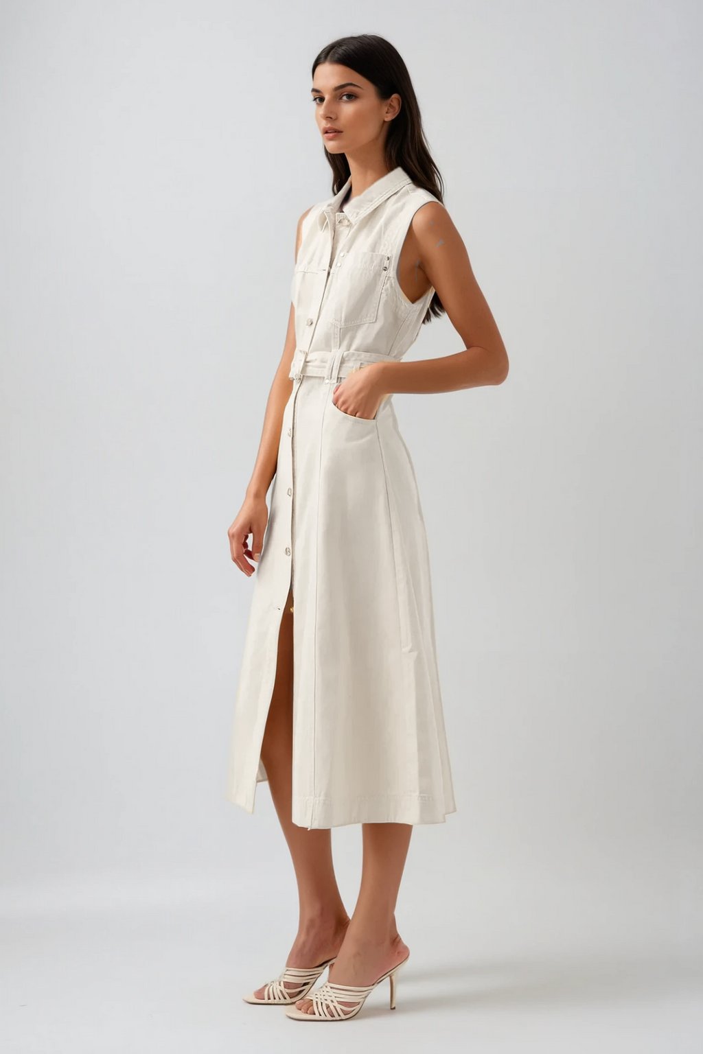 Camilla Sleeveless Denim Dress In White