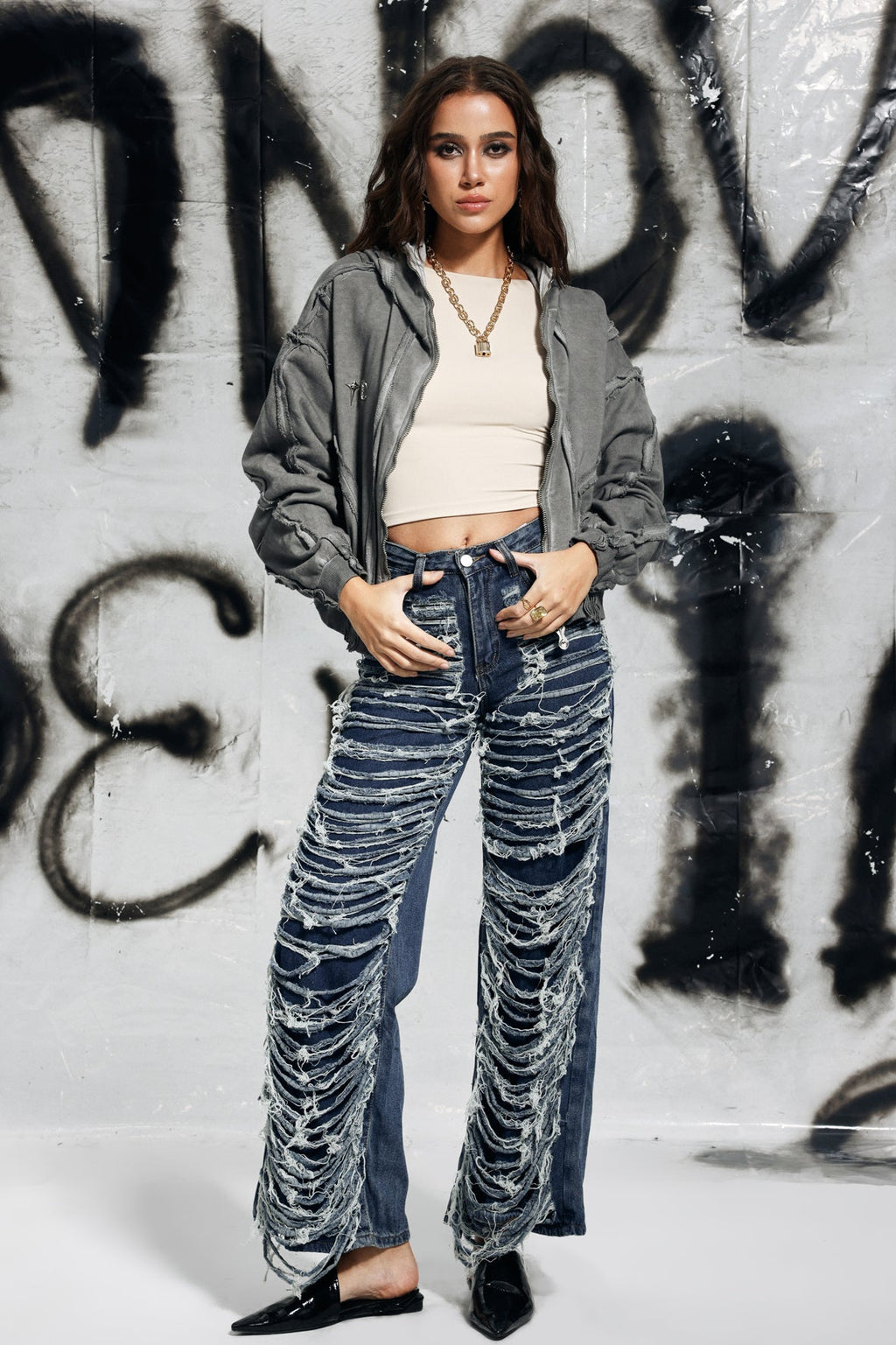 Campbell Torn Fringe Jeans In Blue