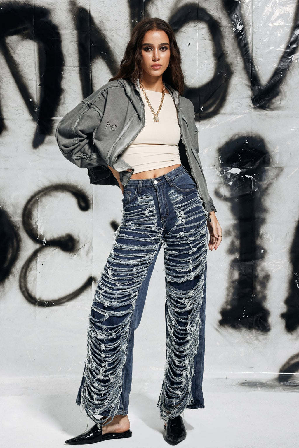 Campbell Torn Fringe Jeans In Blue