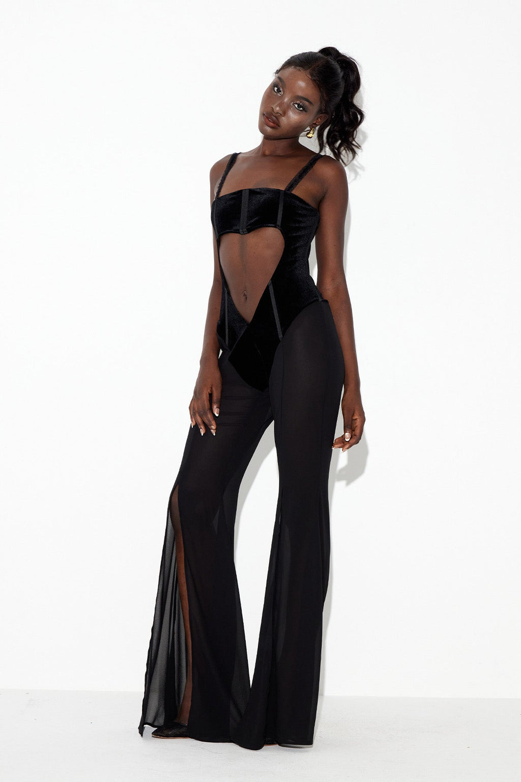 Camron Cutout Split Mesh Jumpsuit