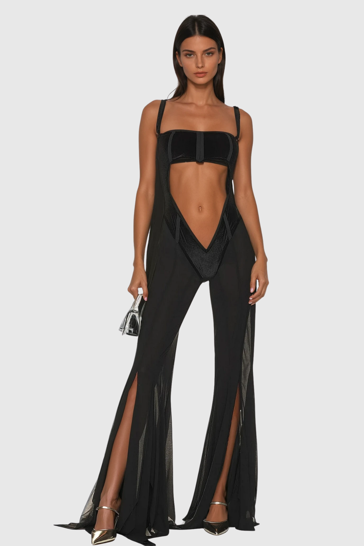 Camron Cutout Split Mesh Jumpsuit