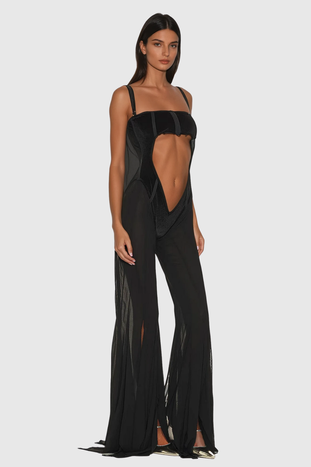 Camron Cutout Split Mesh Jumpsuit