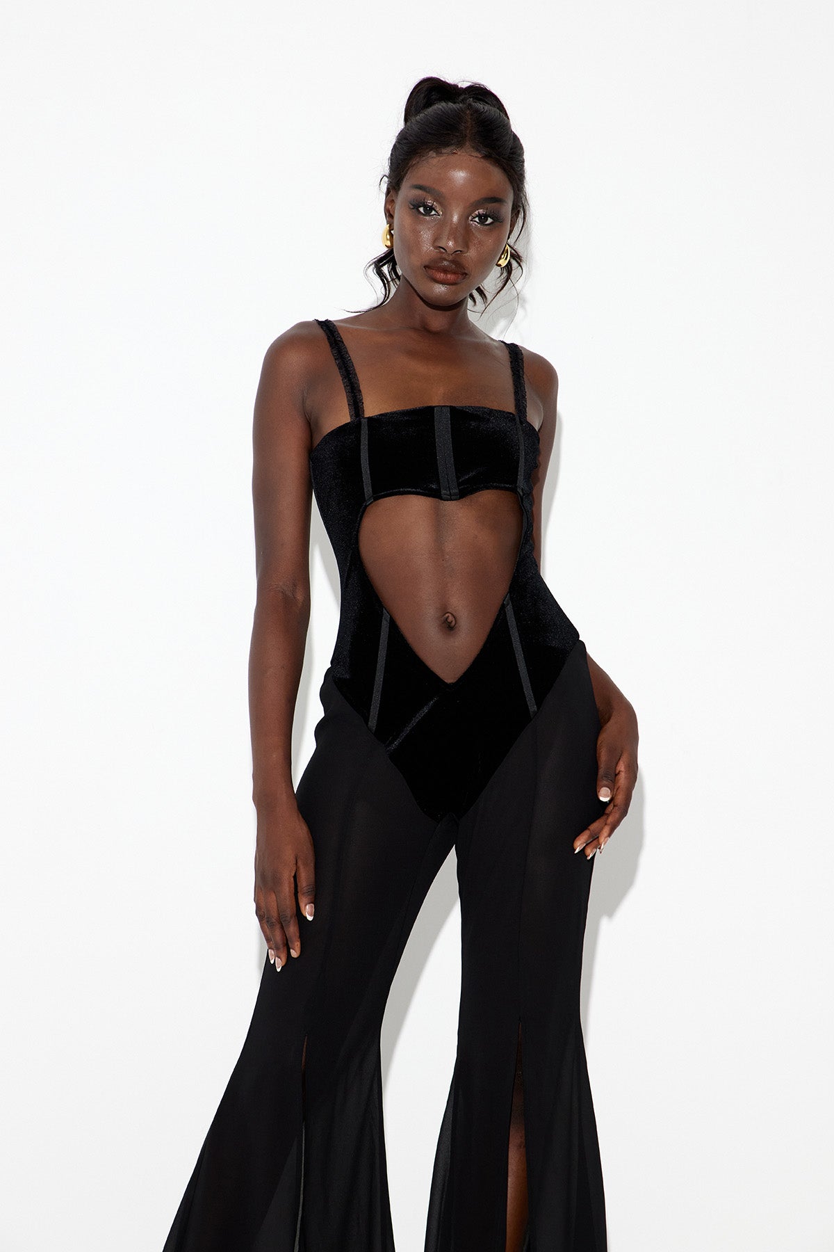 Camron Cutout Split Mesh Jumpsuit