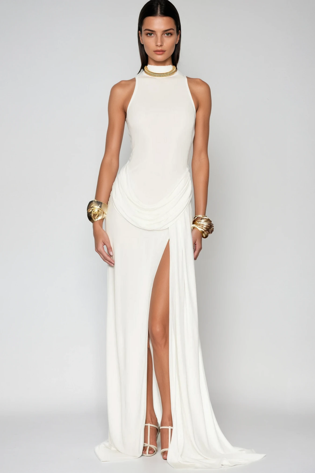 Canaan Ruch Sleeveless Split Maxi Dress In White
