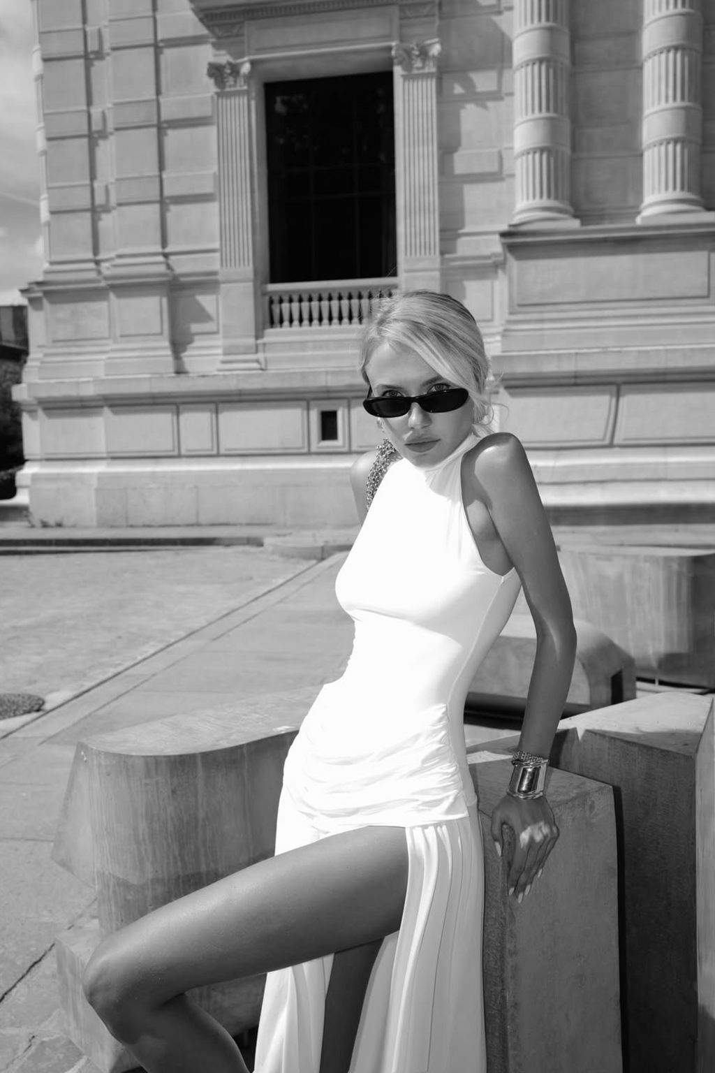 Canaan Ruch Sleeveless Split Maxi Dress In White